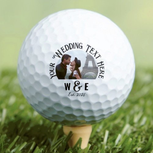 Custom personalized monogram photo Vintage text golf ball wedding favors on tee Custom personalized monogram photo Vintage text golf ball wedding favors on tee.